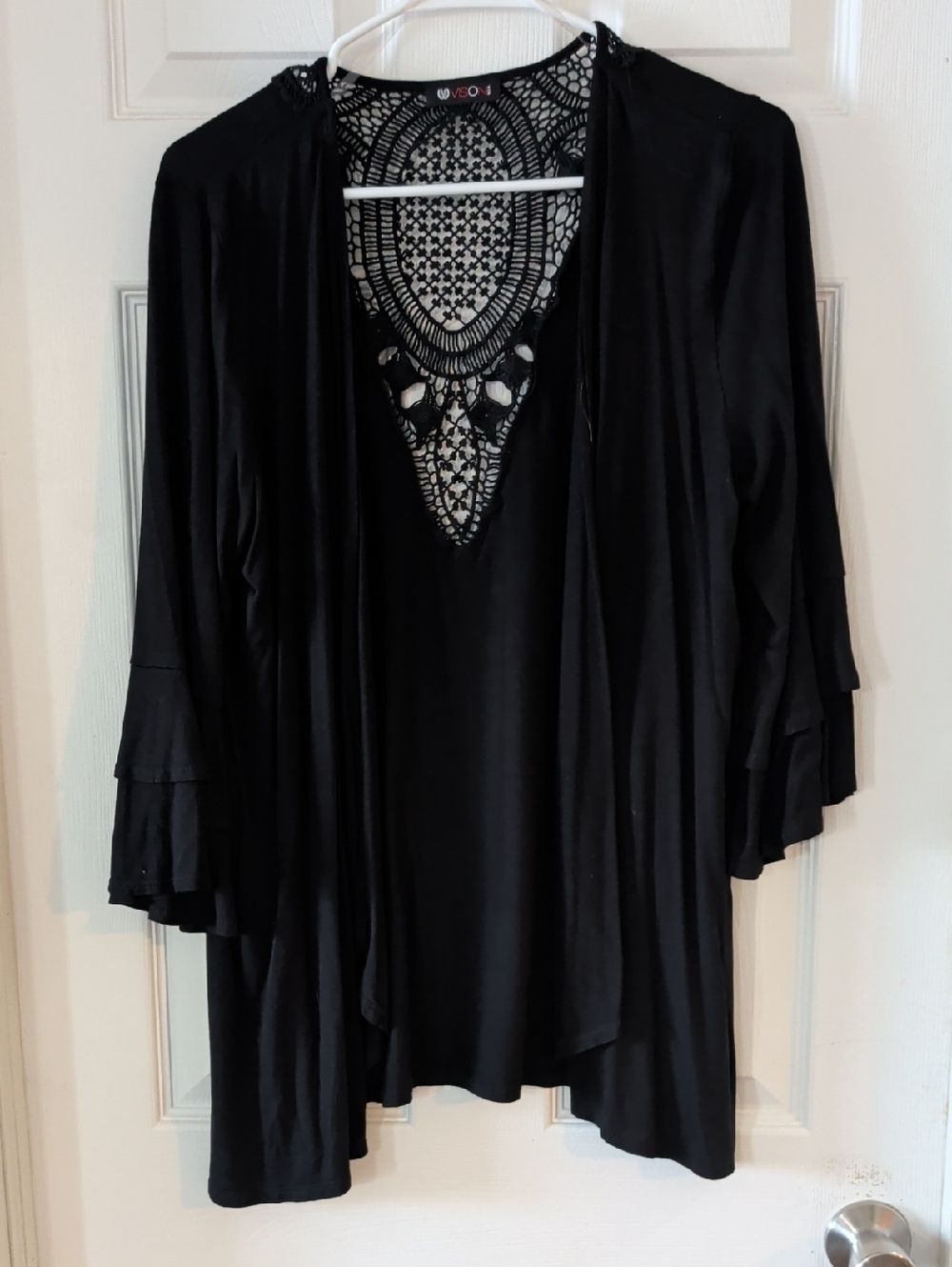 Black Crochet-Back Kimono